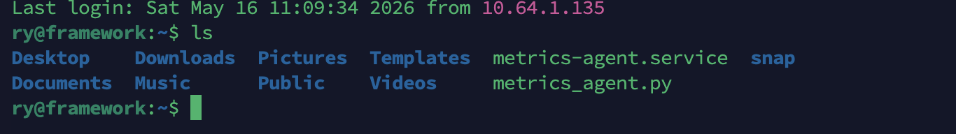 terminal showing the copied files in the /opt/metrics_agent directory