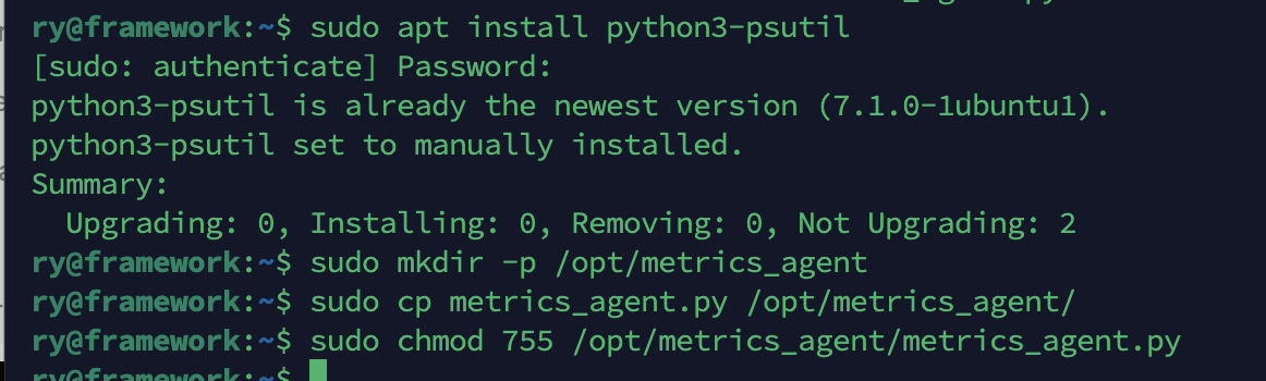 terminal showing the setup commands being run