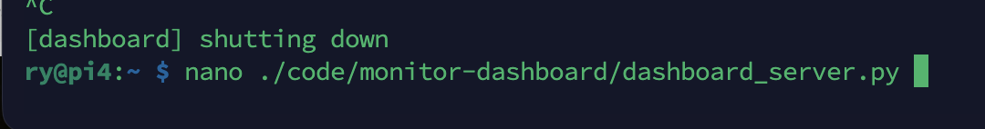 editor showing the HOSTS list in dashboard_server.py being updated with IP addresses
