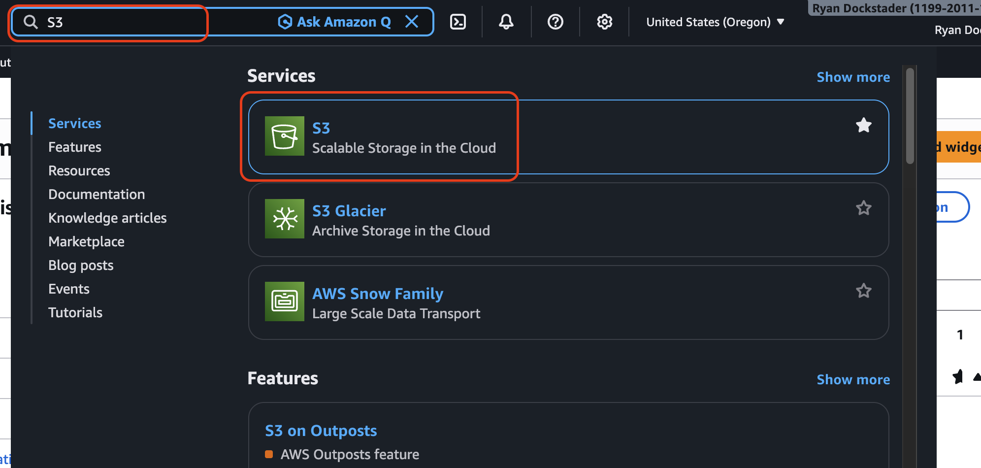 screenshot showing S3 Service Location