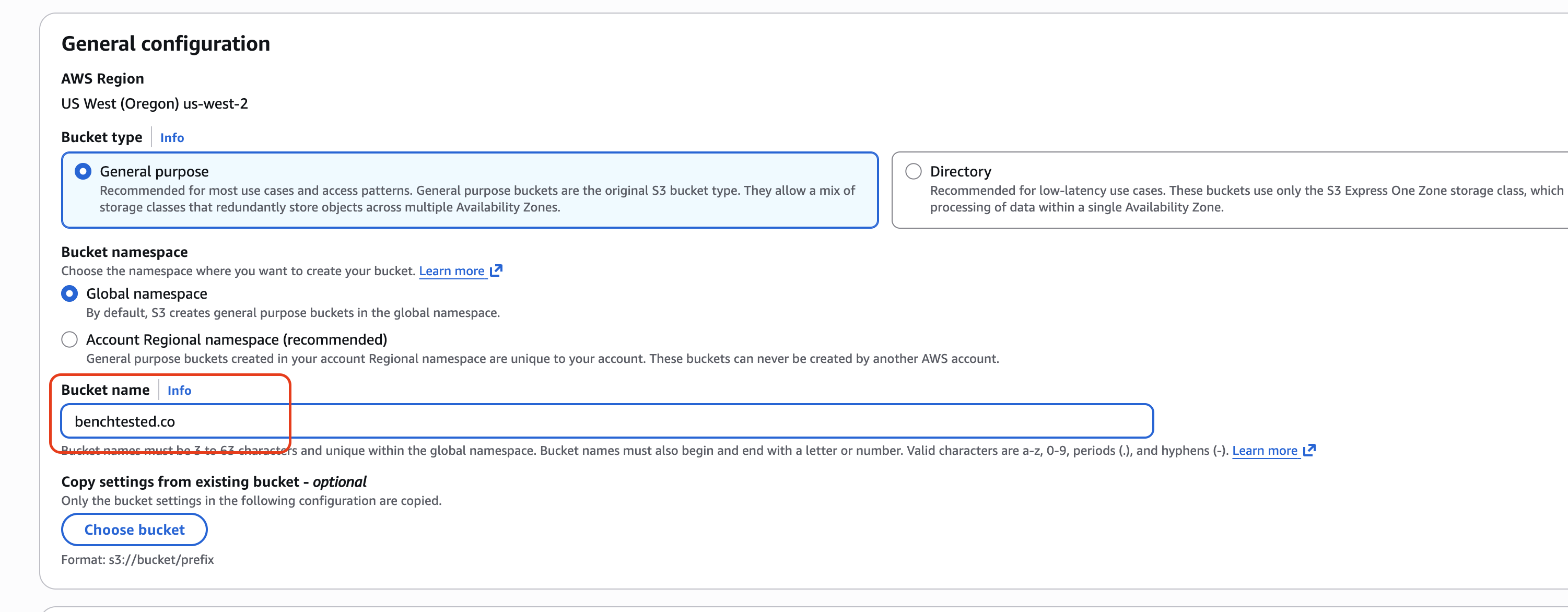 screenshot showing S3 bucket name