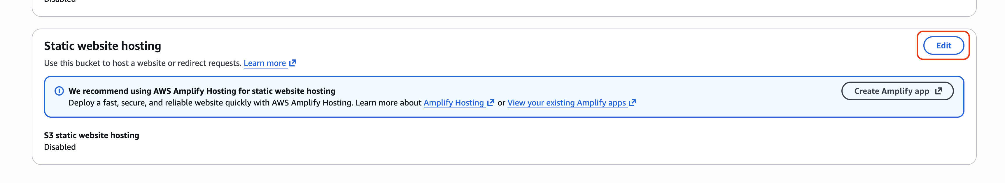 screenshot showing edit button on static website hosting panel