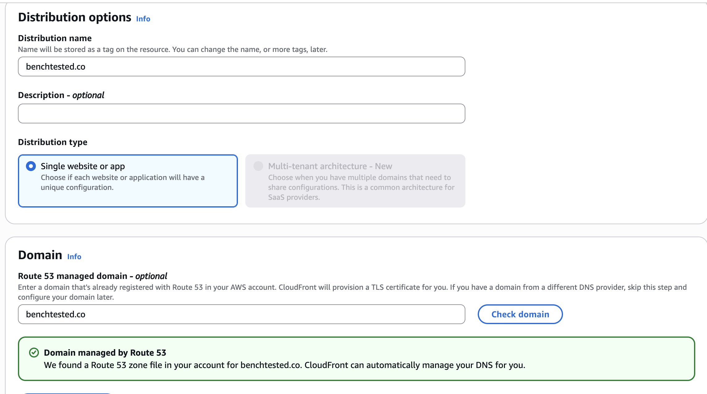 screenshot showing page 2 of the cloudfront distrobution creation process