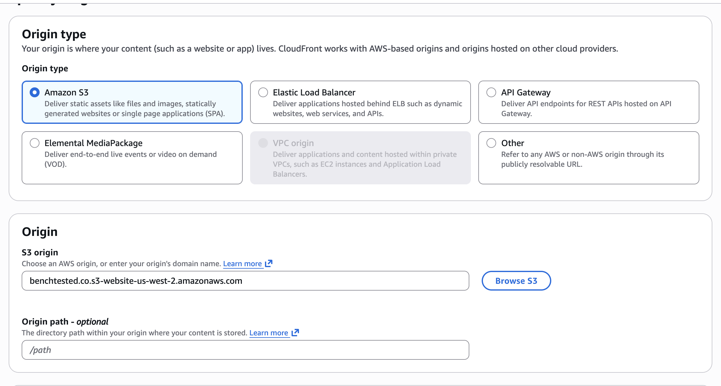 screenshot showing page 3 of the cloudfront distrobution creation process
