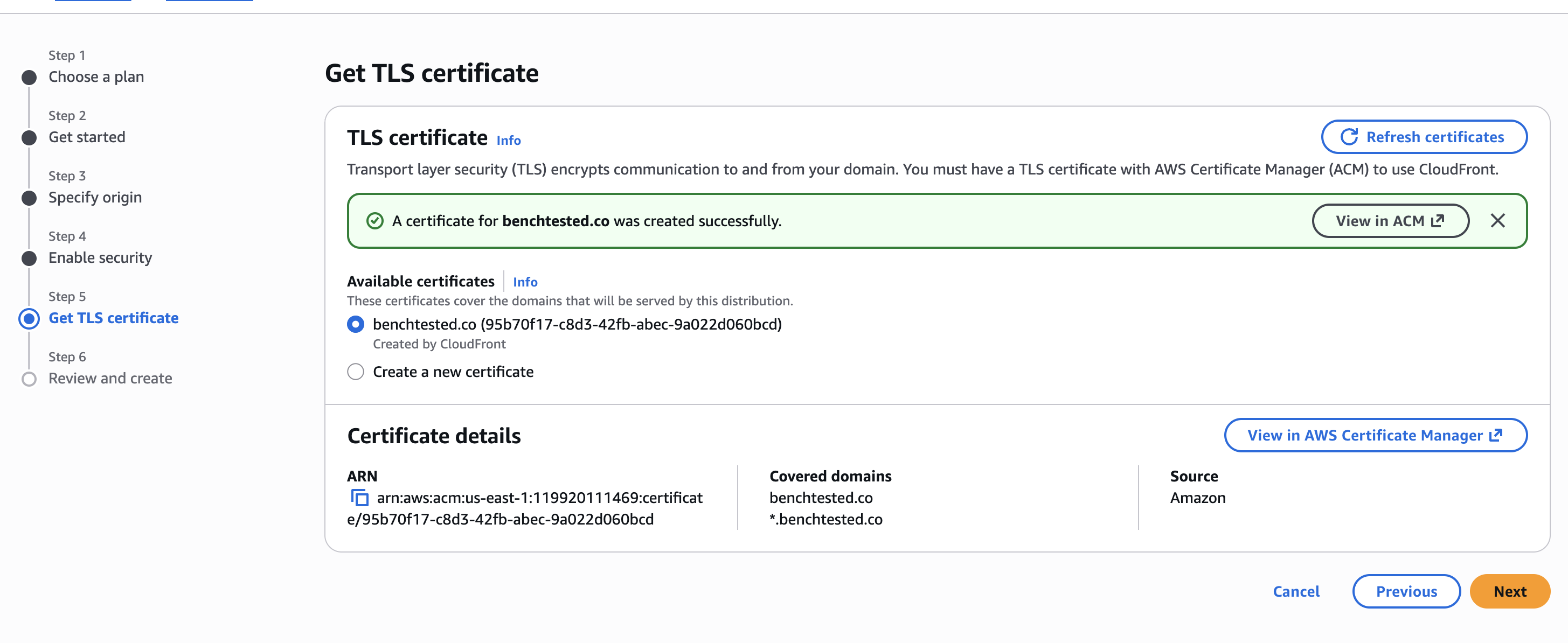 screenshot showing page 5 of the cloudfront distrobution creation process