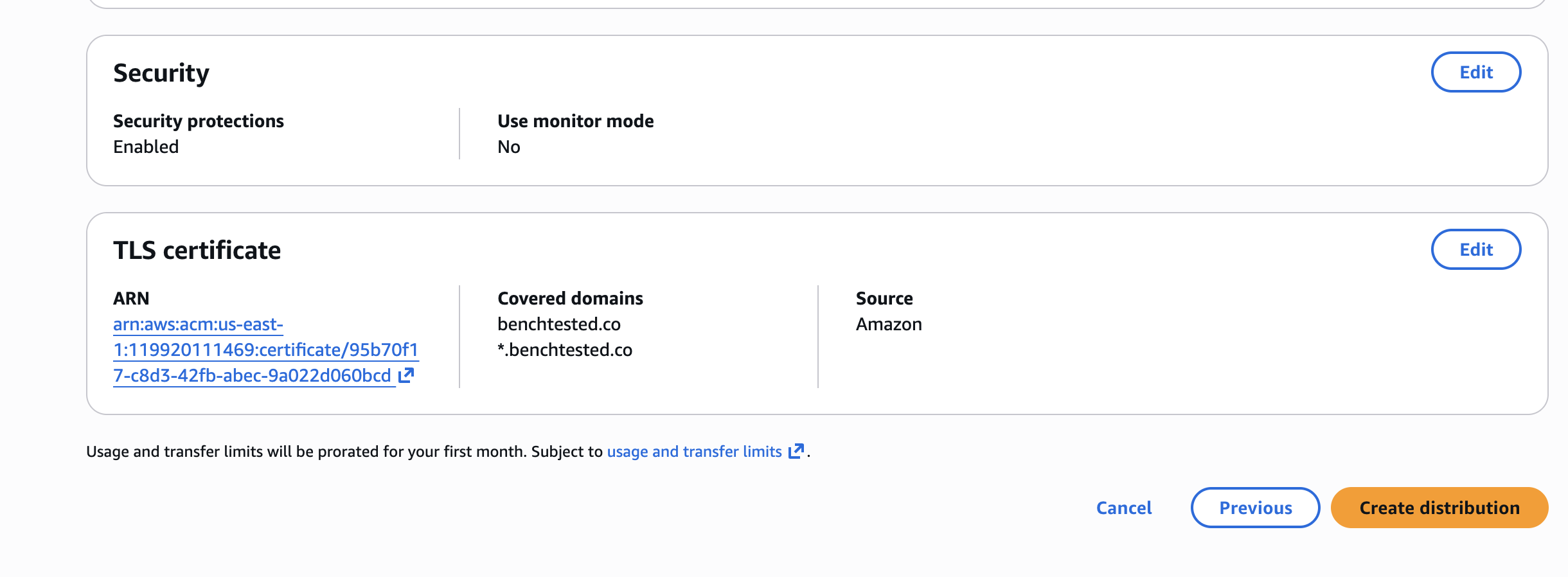 screenshot showing page 6 of the cloudfront distrobution creation process